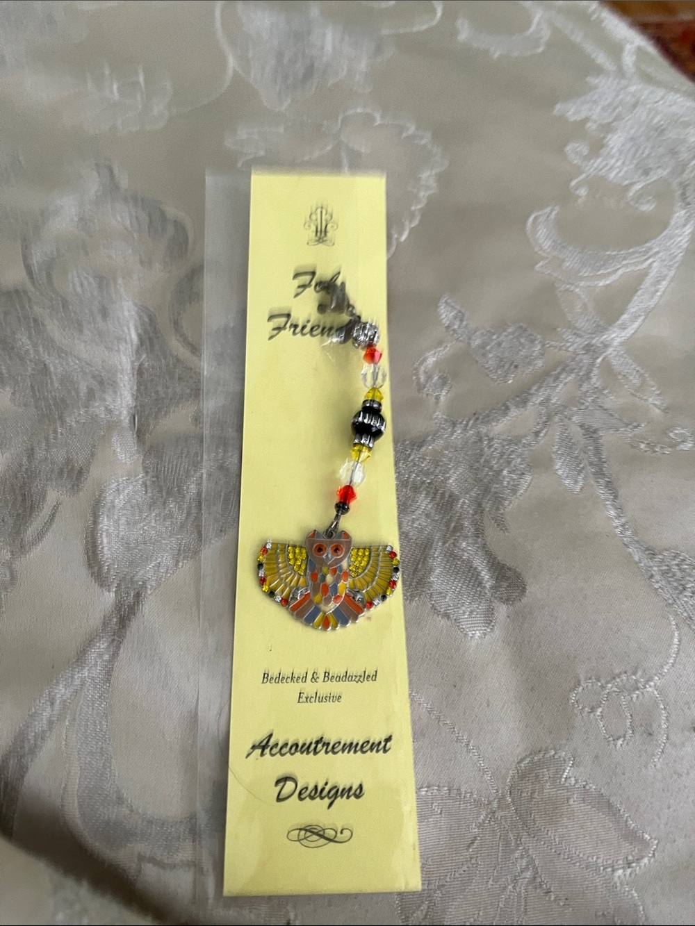 Multicolor Owl Brooch with Yellow and Red Accents